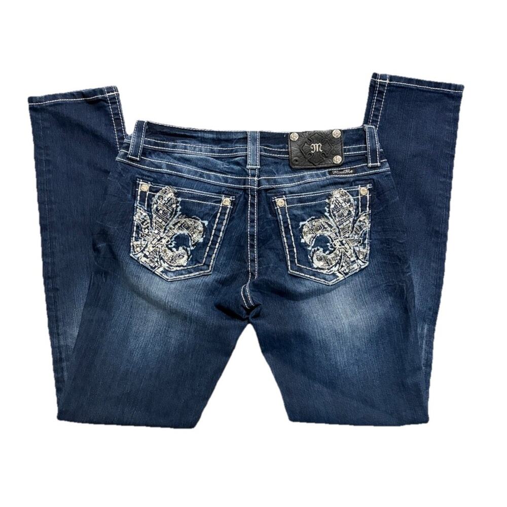 Miss Me Women's Denim Y2K Rhinestones Low Rise Skinny Blue Jeans Size 28